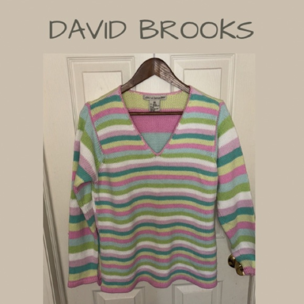 Like New David Brooks Knit Sweater from the 90s - Candy Color Stripes Size XL